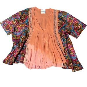 The Morgan Factory Vintage Boho Colorful Paisley Oversized Top One Size